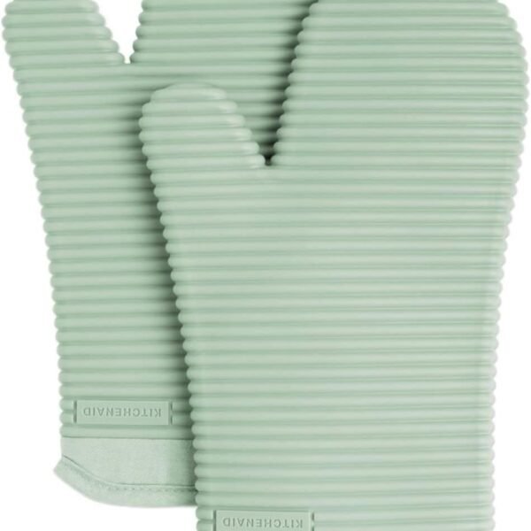 Ribbed Soft Silicone Oven Mitt Set, 7"x13", Milkshake 2 Count