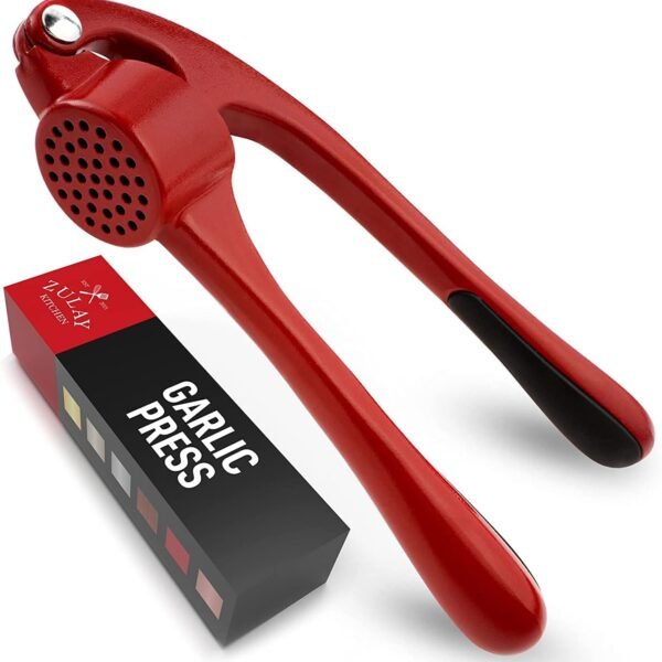 Premium Garlic Press Set - Rust Proof & Dishwasher Safe Professional Garlic Mincer Tool - Easy-Squeeze, Easy-Clean with Soft, Ergonomic Handle - Silicone Garlic Peeler & Brush (Silver)