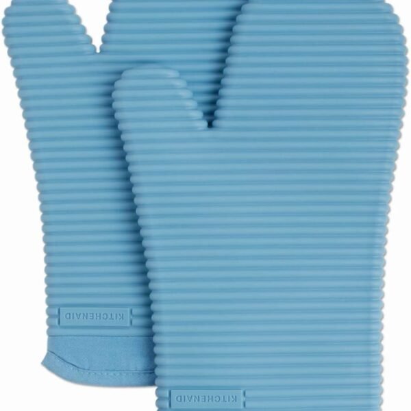 Ribbed Soft Silicone Oven Mitt Set, 7"x13", Milkshake 2 Count