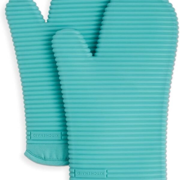Ribbed Soft Silicone Oven Mitt Set, 7"x13", Milkshake 2 Count