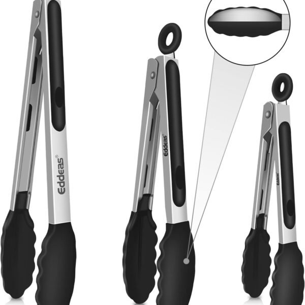 Tongs For Cooking - Heat Resistant 600 Degrees Stainless Steel Kitchen Tong,Heavy Duty Metal Locking Tongs - Perfect for Food,Salad and BBQ set of 3 (7",9" and 12") Dishwasher