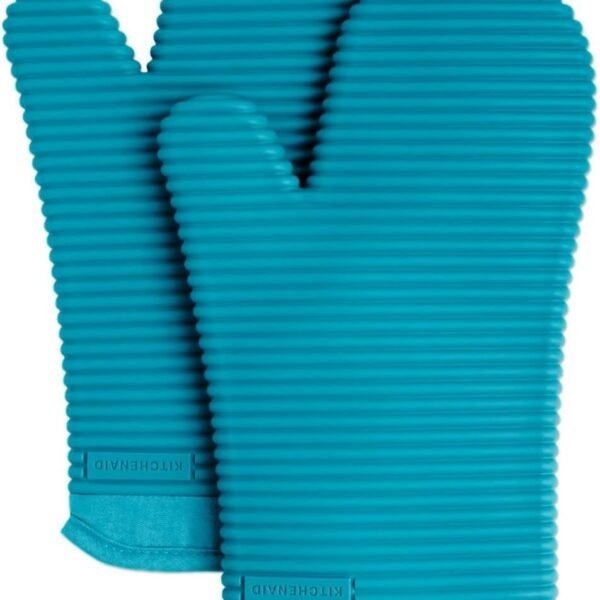 Ribbed Soft Silicone Oven Mitt Set, 7"x13", Milkshake 2 Count