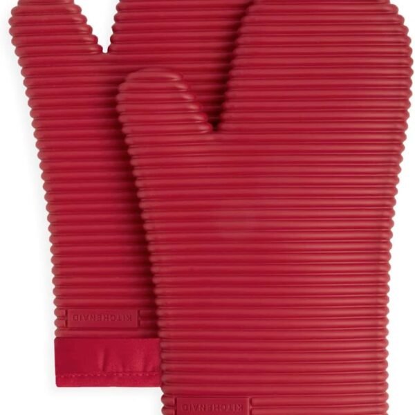 Ribbed Soft Silicone Oven Mitt Set, 7"x13", Milkshake 2 Count