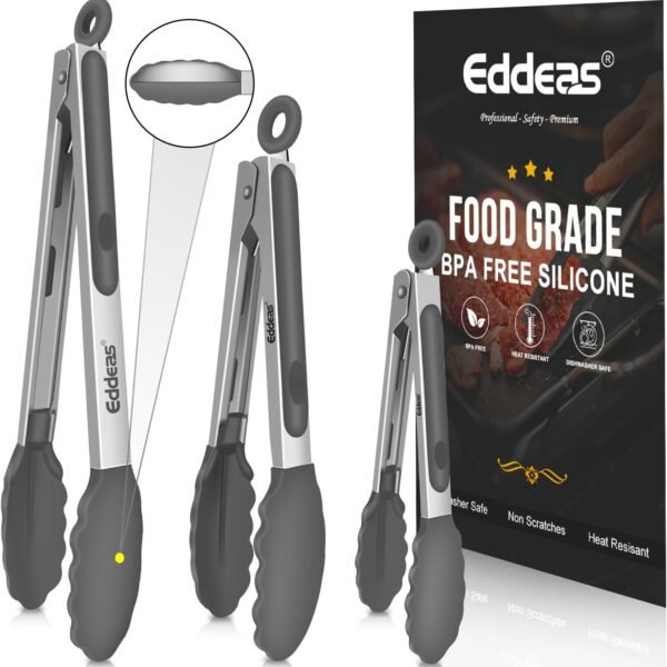 Tongs For Cooking - Heat Resistant 600 Degrees Stainless Steel Kitchen Tong,Heavy Duty Metal Locking Tongs - Perfect for Food,Salad and BBQ set of 3 (7",9" and 12") Dishwasher