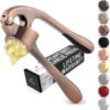 Premium Garlic Press Set - Rust Proof & Dishwasher Safe Professional Garlic Mincer Tool - Easy-Squeeze, Easy-Clean with Soft, Ergonomic Handle - Silicone Garlic Peeler & Brush (Silver)