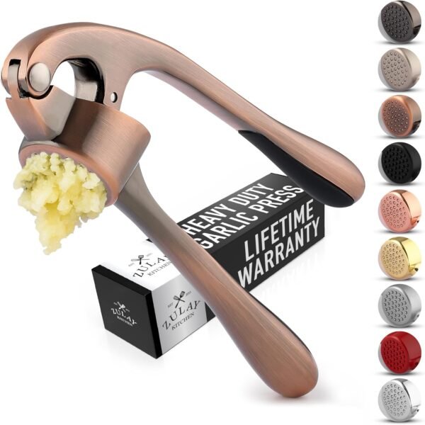 Premium Garlic Press Set - Rust Proof & Dishwasher Safe Professional Garlic Mincer Tool - Easy-Squeeze, Easy-Clean with Soft, Ergonomic Handle - Silicone Garlic Peeler & Brush (Silver)