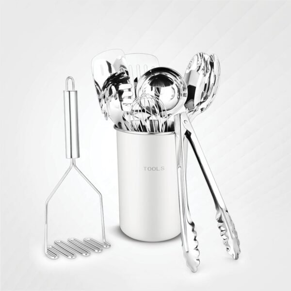 ? Premium Set of 10 Stainless Steel (GREY HOLDER) Kitchen Tool Set with Holder Easy To Clean, Space Saving, Great for Cooking, Baking, Prepping (GREY)