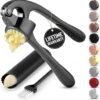 Premium Garlic Press Set - Rust Proof & Dishwasher Safe Professional Garlic Mincer Tool - Easy-Squeeze, Easy-Clean with Soft, Ergonomic Handle - Silicone Garlic Peeler & Brush (Silver)