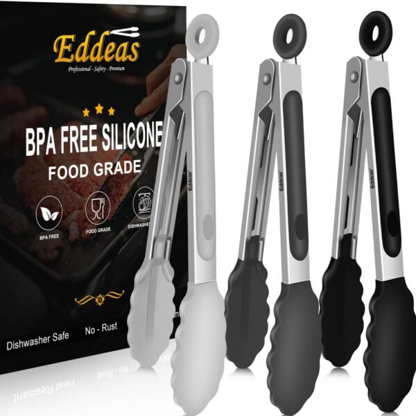 Tongs For Cooking - Heat Resistant 600 Degrees Stainless Steel Kitchen Tong,Heavy Duty Metal Locking Tongs - Perfect for Food,Salad and BBQ set of 3 (7",9" and 12") Dishwasher